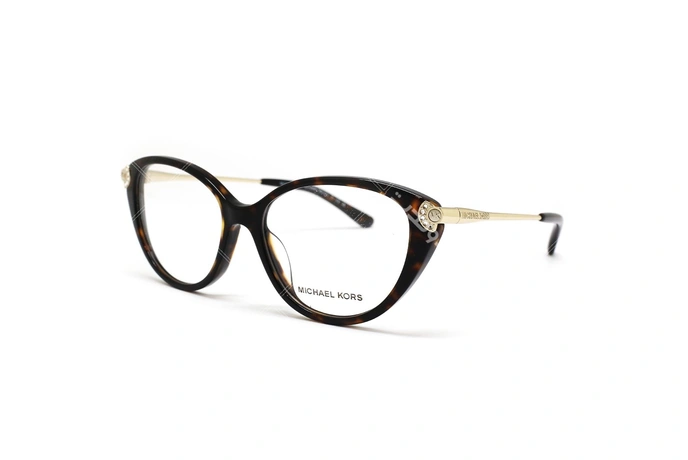 عینک طبی زنانه گربه ای رنگ قهوه ای هاوانا کائوچویی مایکل کورس - عکاسی وحدت - زاویه سه رخ