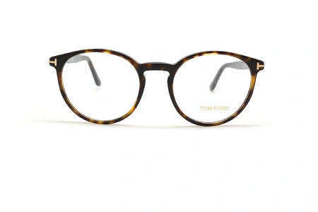 عینک طبی کائوچویی تام فورد فریم گرد رنگ قهوه ای هاوانا  - عکس از زاویه روبرو