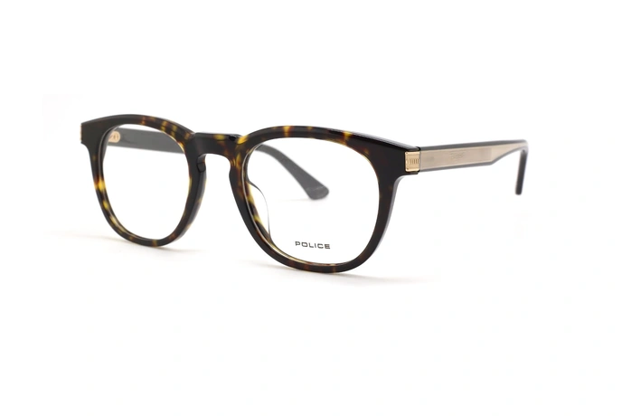 عینک طبی پلیس فریم کائوچویی شبه مربعی قهوه ای هاوانا و دسته ها فلزی طلایی کار شده - عکس از زاویه سه رخ