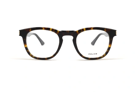 عینک طبی پلیس فریم کائوچویی شبه مربعی قهوه ای هاوانا و دسته ها فلزی طلایی کار شده - عکس از زاویه روبرو