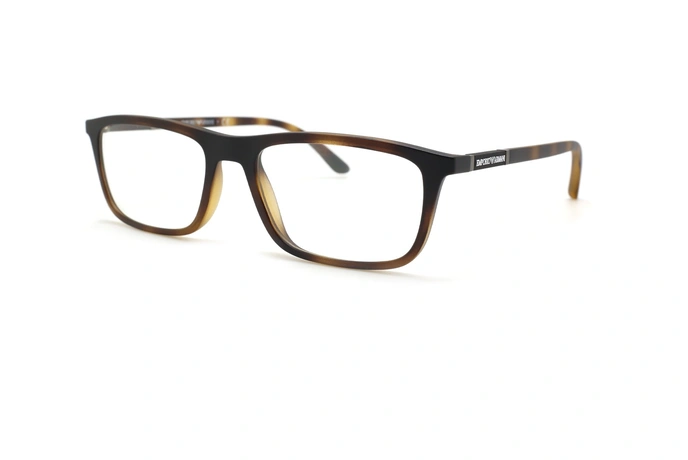 عینک طبی رویه دار امپریو آرمانی فریم کائوچویی مستطیلی رنگ قهوه ای هاوانا - عکس از زاویه سه رخ