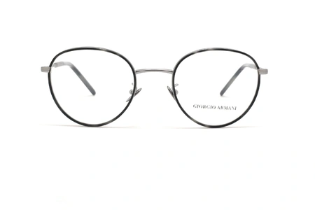 عینک طبی جورجیو آرمانی فریم فلزی گرد رنگ مشکی نقره ای - عکس از زاویه روبرو
