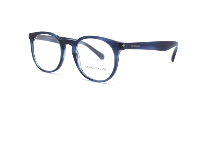 عینک طبی جورجیو آرمانی فریم کائوچویی گرد رنگ آبی - عکس از زاویه سه رخ 
