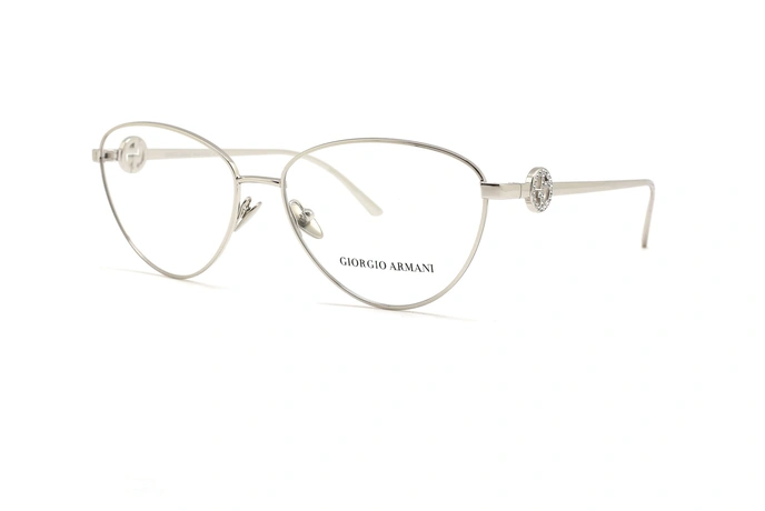 عینک طبی زنانه جورجیو آرمانی فریم فلزی گربه ای نقره ای - عکس از زاویه سه رخ
