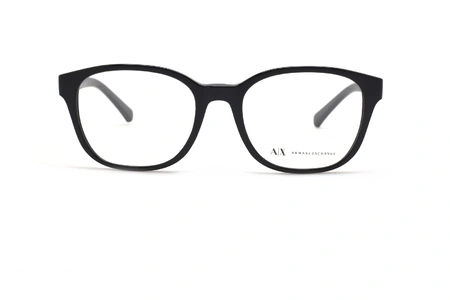 عینک طبی آرمانی اکسچنج فریم کائوچویی مربعی مشکی - عکس از زاویه روبرو