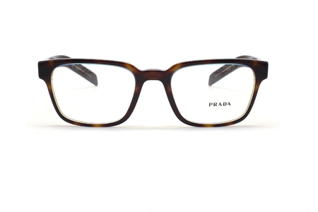 عینک طبی پرادا فریم کائوچویی مربعی رنگ قهوه ای هاوانا - عکس از زاویه روبرو