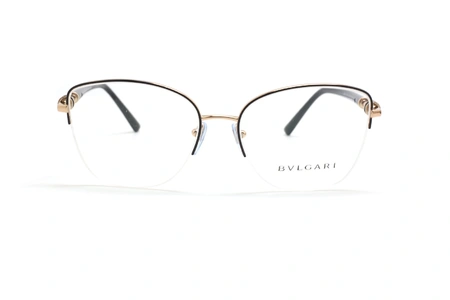 عینک طبی زیر گریف زنانه بولگاری فریم فلزی ترکیب رنگی مشکی و طلایی - عکس از زاویه روربرو