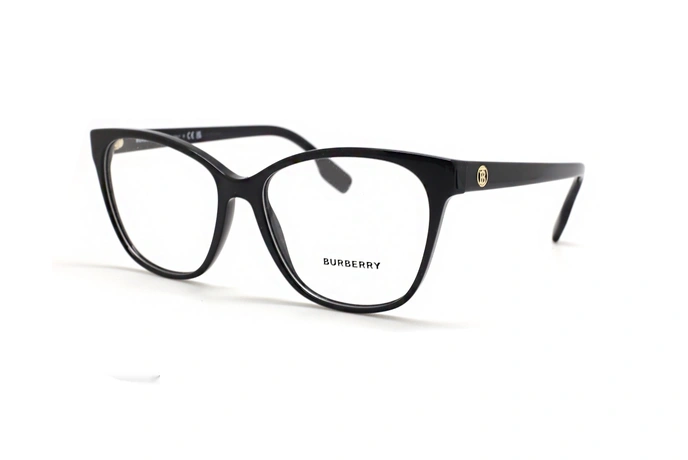 عینک طبی زنانه بربری فریم کائوچویی گربه ای مشکی - عکس از زاویه سه رخ 