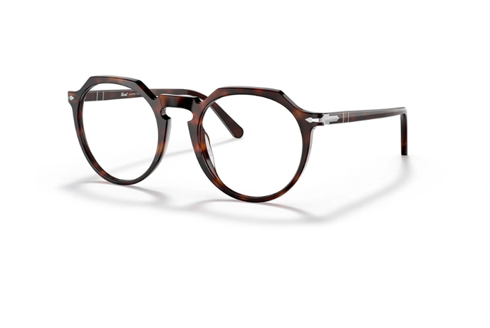 عینک طبی پرسول فریم کائوچویی حدقه های زاویه دار و چند ضلعی به رنگ قهوه ای هاوانا - عکس از زاویه سه رخ 