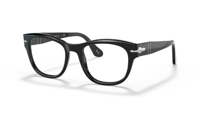 عینک طبی پرسول فریم کائوچویی مربعی ضخیم مشکی براق - عکس از زاویه سه رخ