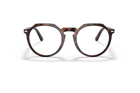 عینک طبی پرسول فریم کائوچویی حدقه های زاویه دار و چند ضلعی به رنگ قهوه ای هاوانا - عکس از زاویه روبرو 