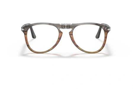عینک طبی تاشو پرسول فریم کائوچویی خلبانی ترکیبی از رنگ های طوسی و قهوه ای کمرنگ هاوانا - عکس از زاویه روبرو