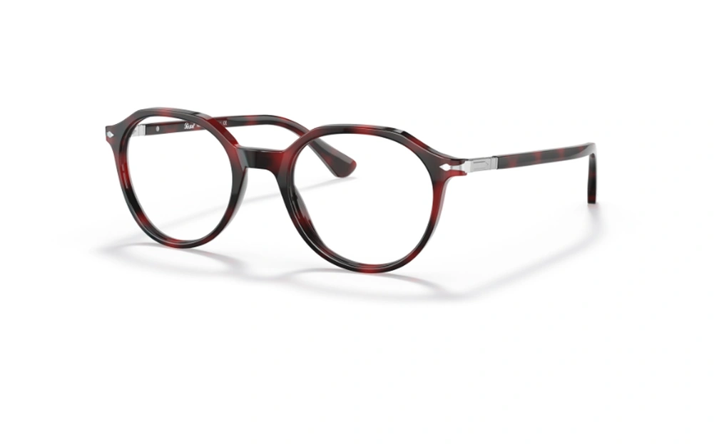 عینک طبی persol فریم کائوچویی چند ضلعی رنگ قرمز هاوانا - عکس از زاویه سه رخ