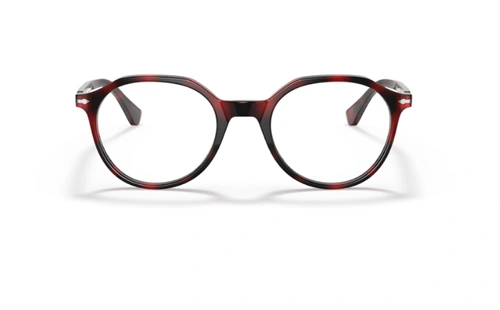 عینک طبی persol فریم کائوچویی چند ضلعی رنگ قرمز هاوانا - عکس از زاویه روبرو