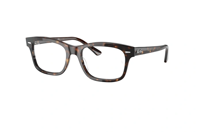 عینک طبی ری بن فریم کائوچویی مستطیلی قهوه ای تیره هاوانا - عکس از زاویه سه رخ