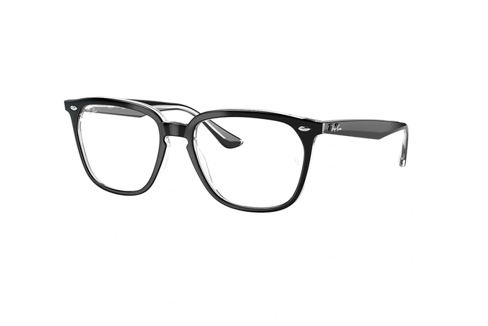 عینک طبی ری بن فریم کائوچویی مربعی مشکی دور یک لاین شبشه ای - عکس از زاویه سه رخ
