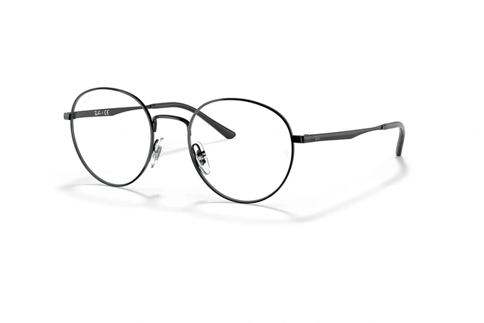 عینک طبی ری بت فریم فلزی گرد رنگ مشکی - عکس از زاویه سه رخ 