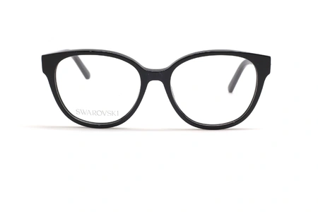 عینک طبی زنانه سواروسکی فریم کائوچویی بیضی رنگ مشکی روی دسته نگین کاری شده - عکس از زاویه روبرو