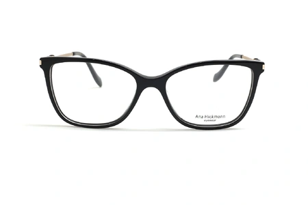 عینک طبی زنانه آناهیکمن فریم کائوچویی گربه ای - مشکی با دسته های طلایی - عکس از زاویه روبرو