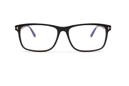 عینک طبی تام فورد فریم کائوچویی مستطیلی حدقه مشکی دسته ها قهوه ای هاوانا - عکس از زاویه روبرو