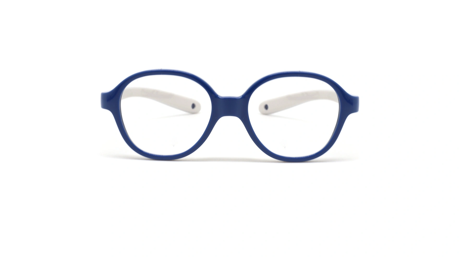 عینک طبی بچگانه وگ فریم کائوچویی شبه مربعی رنگ آبی تیره دسته ها سفید - عکس از زاویه روبرو