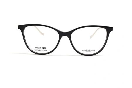 عینک طبی زنانه آناهیکمن فریم گربه ای کائوچویی مشکی با دسته تیتانیومی نقره ای - عکس از زاویه روبرو