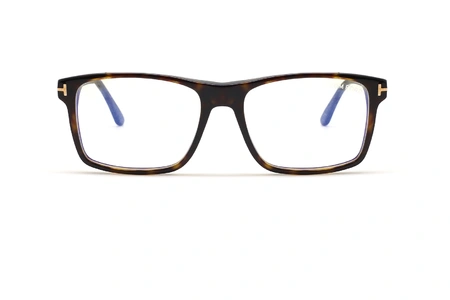 عینک طبی رویه دار تام فورد عدسی بلوکنترل فریم کائوچویی مستطیلی قهوه ای هاوانا - عکس از زاویه روبرو