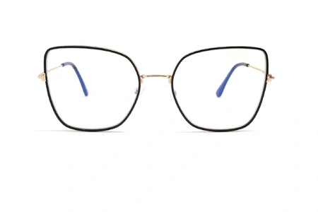 عینک طبی زنانه تام فورد فریم فلزی خاص مربعی گربه ای بزرگ ترکیب رنگ طلایی و مشکی - عکس از زاویه روبرو