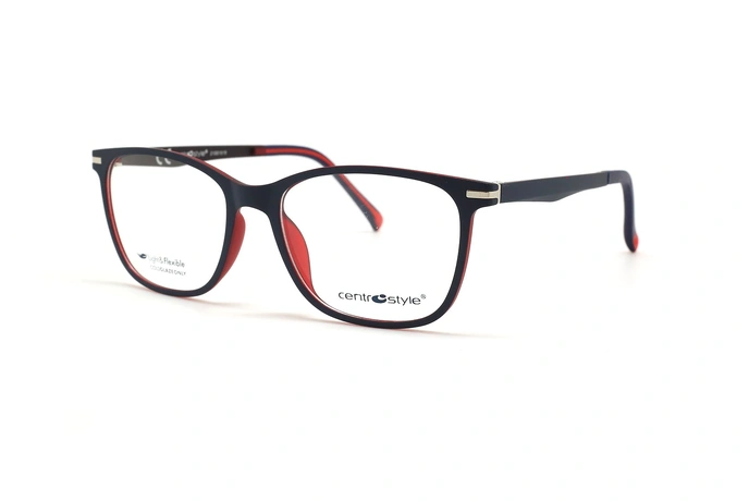 عینک طبی سنترو استایل رویه دار فریم کائوچویی مربعی رنگ مشکی و قرمز و دو رویه آفتابی - عکس از زاویه سه رخ