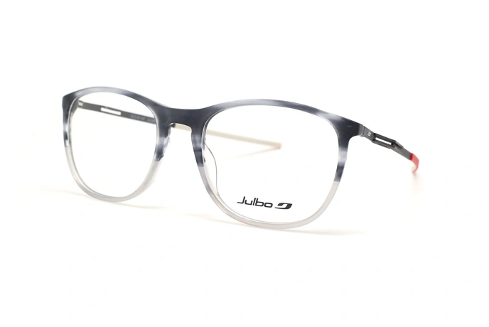 عینک طبی جولبو فریم کائوچویی شبه مربعی چند رنگ طوسی هاوانا و شیشه ای دسته ها طوسی تیزه فلزی - عکس از زاویه سه رخ 