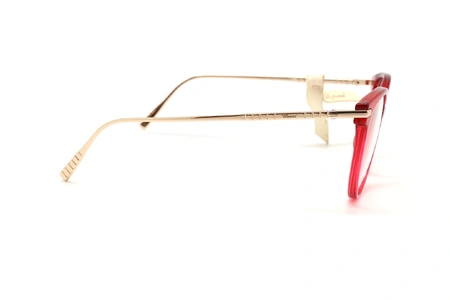 عینک طبی زنانه شوپارد فریم کائوچویی دسته فلزی طلایی حدقه ها گربه ای به رنگ قرمز شیشه ای - عکس از زاویه روبرو