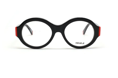 عینک طبی REDELE فریم کائوچویی بیضی خاص رنگ مشکی و گوشه های قرمز - عکس از زاویه روبرو