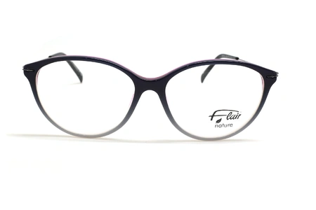 عینک طبی زنانه فلر فریم کائوچویی گربه ای سازگار با محیط زیست چند رنگ مشکی،دودی و داخل حدقه لاین بنفش - عکس از زاویه روبرو