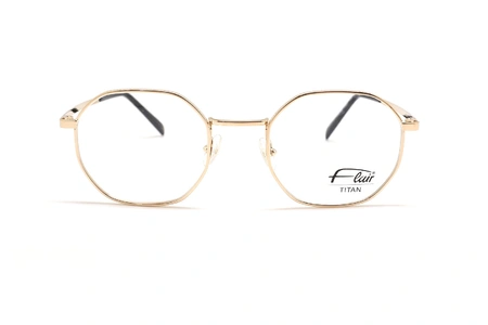 عینک طبی زنانه فلر فریم فلزی طلایی چندضلعی - عکس از زاویه روبرو