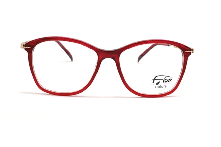 عینک طبی زنانه فلر فریم کائوچویی قرمز گربه ای دسته فلزی طلایی - عکس از زاویه روبرو
