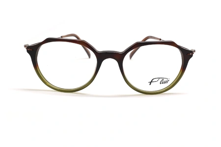 عینک طبی فلر فریم کائوچویی چند ضلعی به رنگ قهوه ای و سبز به همراه دسته های فلزی باریک - عکس ساز زاویه روبرو