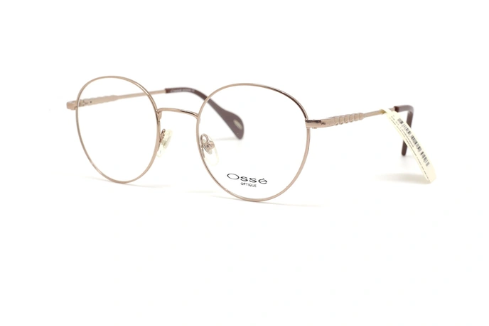 عینک طبی اوسه فریم فلزی طلایی گرد - عکس از زاویه سه رخ
