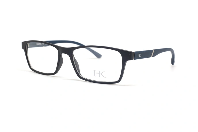 عینک طبی رویه دار هاوک فریم مستطیلی کائوچویی مشکی با دسته های سورمه ای - عکس از زاویه سه رخ