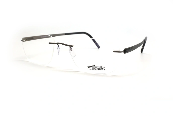 عینک طبی مردانه بیضی شکل سیلوئت - فریم گریف با دسته های مشکی - عکس از زاویه سه رخ