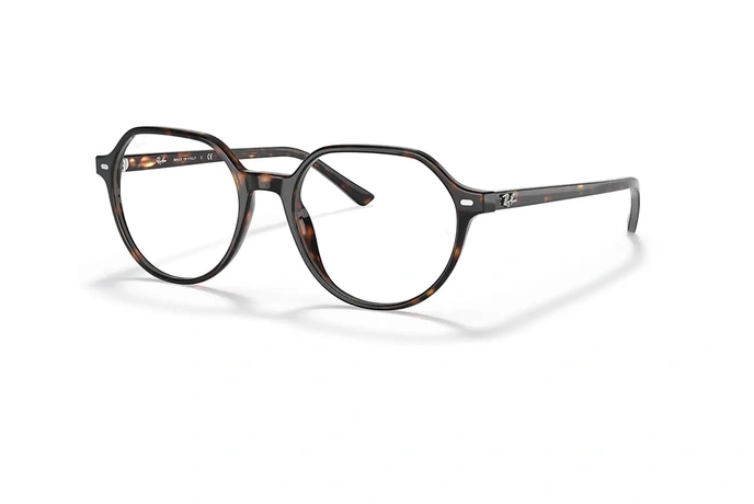 عینک طبی کائوچویی ری بن فریم چندضلعی - رنگ قهوه ای هاوانا - عکس از زاویه سه رخ