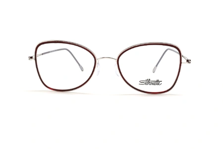 عینک طبی زنانه سیلوئت فریم فلزی پروانه ای رنگ قرمز تیره و نقره ای - عکس از زاویه روبرو