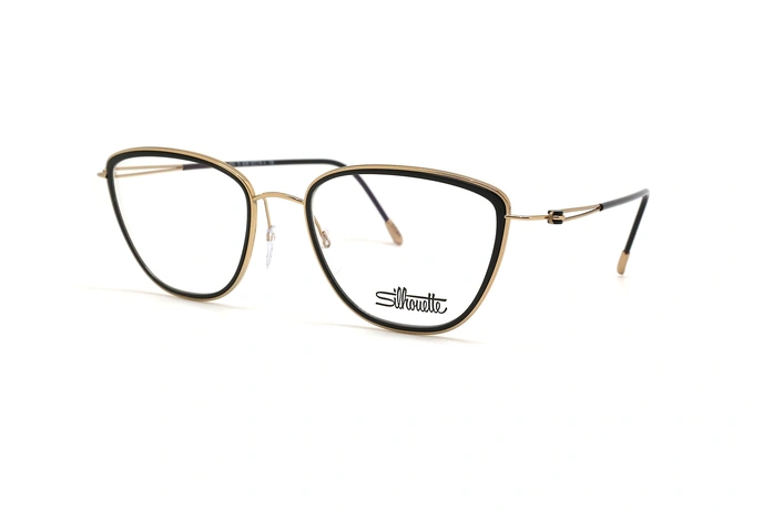 عینک طبی گربه ای سیلوئت - رنگ مشکی طلایی - عکس زاویه سه رخ