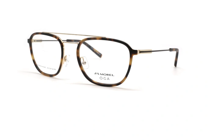 عینک طبی مربعی دو پل اوگا OGA 10131O - قهوه ای هاوانا با پلها و دسته های طلایی- عکس از زاویه سه رخ