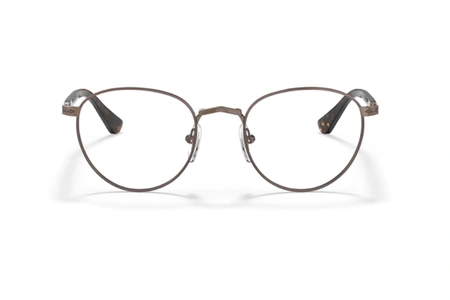 عینک طبی پرسول فریم فلزی گرد گوشه ها کمی تیز فلز قهوه ای رنگ و دسته ها کائوچویی قهوه ای هاوانا - عکس از زاویه روبرو