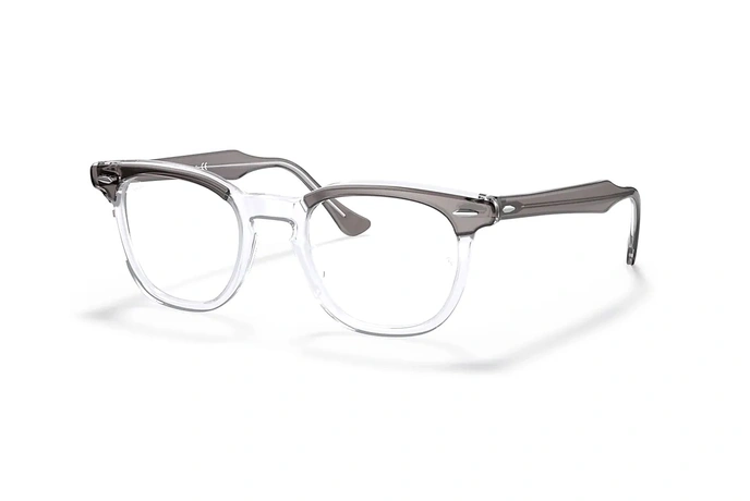 عینک طبی کائوچوی ری بن فریم مربع گرد دو رنگ طوسی شیشه ای - عکس از زاویه سه رخ