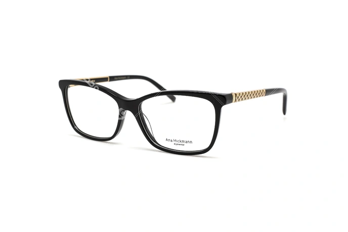 عینک طبی گربه ای کائوچویی زنانه آناهیکمن فریم مشکی روی دسته ها فلزی طلایی - عکس از زاویه سه رخ