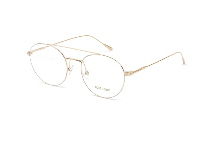 عینک طبی فلزی تام فورد فریم گرد طلایی - عکس از زاویه سه رخ