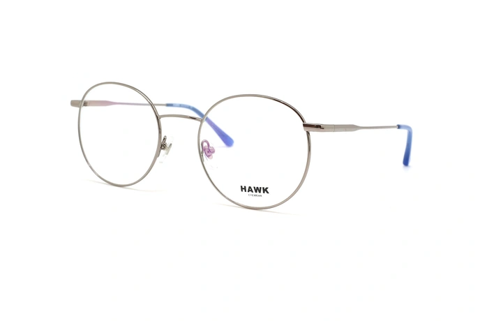 عینک طبی گرد فلزی هاوک فریم نقره ای - عکس از زاویه سه رخ