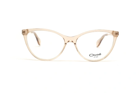 عینک طبی کائوچویی گربه ای زنانه اوسه فریم صورتی روی دسته ها طرح دارد- عکس از زاویه روبرو