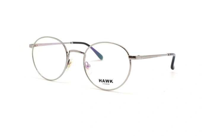 عینک طبی گرد فلزی هاوک فریم نقره ای - عکس از زاویه سه رخ